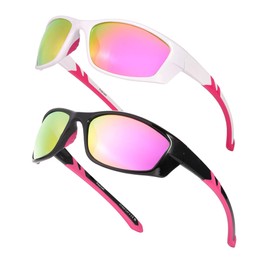 Myiaur Wraparound Sports Sunglasses Women's Polarised Cycling Glasses & Running Glasses with UV400 Protection, Pack of 2