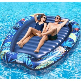 Sinbyuer Inflatable Tanning Pool Lounger for 2 Person, 90 x 67 Inch Extra Large Inflatable Tanning Bed, Sunbathing Pool Float with Handles & Drink Holders, Personal Suntan Tub for Backyard