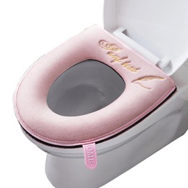 timecity Warmer Toilet Seat Pads with Zipper Pink Toilet Seat Cover with Lifter Handle Set Washable Velvet Toilet Seat Cushion Soft Thicker Toilet Seats Warmer Mat, Pink