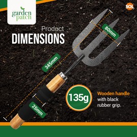 SOL 2pk Heavy Duty Gardening Fork, 34.5cm Wooden Handle Garden Hand Fork with Black Rubber Grip for Effortless Gardening, Hand Fork Garden Tool for Planting Weeding Fork Garden Tool + Sticker