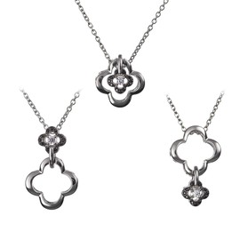 namana Black and White Open Clover Necklace for Women, Multi Wear Necklace, 925 Sterling Silver Pendant Necklace for Women with Black and Clear Cubic Zirconia Stones, Silver Jewellery Gifts for Women