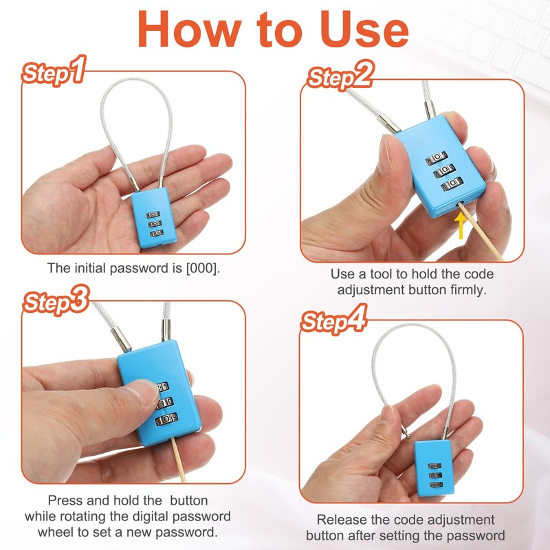 PATIKIL 3 Digit Cable Combination Lock, 2 Cable Locks with