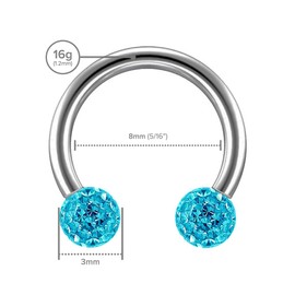 2pc 16 Guage Circular Barbell Earrings Daith Forward Helix 1.2mm 16g Titanium Tragus Anti Rook Rim Ear Lobe Eyebrow Lip Cartilage Pinna Bridge Aqua