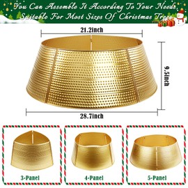 Metal Christmas Tree Collar, 28 Inch Christmas Tree Ring Christmas Tree Skirt Base Stand, Perfect for Most Real or Artificial Trees Holiday Decoration(Gold)