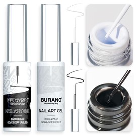 BURANO Gel Nail Polish Liner Nail Art Polish, Black White Painted Gel Nail Design Polish 2 Bottle 8ml, Build in Thin Nail Brush Curing Required LX11 LX12