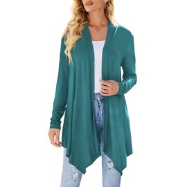 Uvog Light Weight Cardigan Women Summer Casual Plus Size Long Drapped Open Front Cardigan Wrap Coverup Top Lake Blue,3X