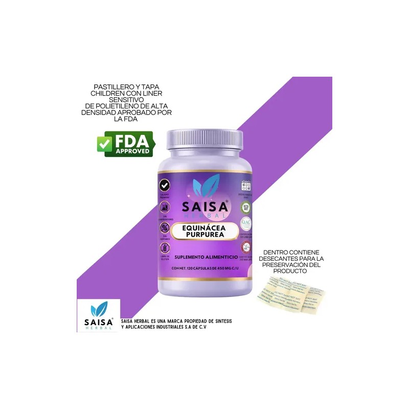 Equinacea Pura Premium 100 120 Cáp Suplemento Alimenticio Saisa Herbal