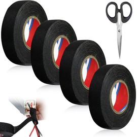 Megcdtr Car Fabric Tape, 4 Rolls Fabric Tape 19 mm x 15 m, Car Wiring Harness Felt Tape PET Fleece 51608 Insulation Tape Black Wiring Harnesses Electrician Tape for Car Cable Attached