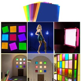 D-Orange 14 Pieces Gel Light Filter, Square Transparent Color Film Plastic Sheets Overlays Transparency Color Film for Photo Studio Strobe Flash LED Video Light DJ Light, 7 Colors, 29.7x21cm