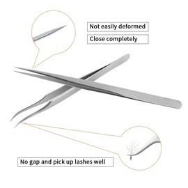 Lunamoon Eyelash Tweezers for Eyelash Extension - 2 Pieces Straight and Curved Pointed Tweezers Professional Eyelash Tweezers Set (tweezers set02)