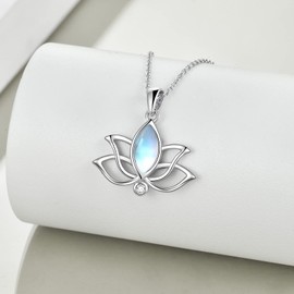 YFN Moonstone Necklace for Women Sterling Silver Lotus Flower Pendant Necklace Jewellery Gifts for Women Girls, Sterling Silver, Moonstone