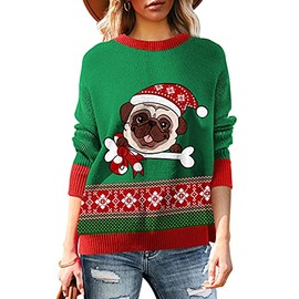 Sovoyontee Women's Cute Funny Ugly Christmas Sweater Snowflake Reindeer Holiday Knit Sweater Pullover
