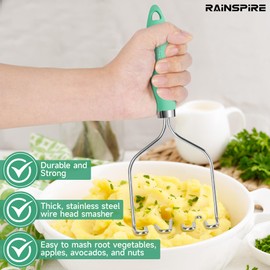 Rainspire Potato Masher Stainless Steel, Mashed Potato Masher Kitchen Tool, Durable Mash Potatoes Masher, Soft Non-slip Handle, Kitchen Utensils, Kitchen Gadgets (Mint Green)