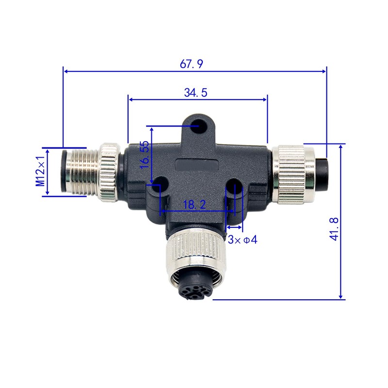 M12 IP67 5 Pin Connector, M12 T Connector 5 Pin