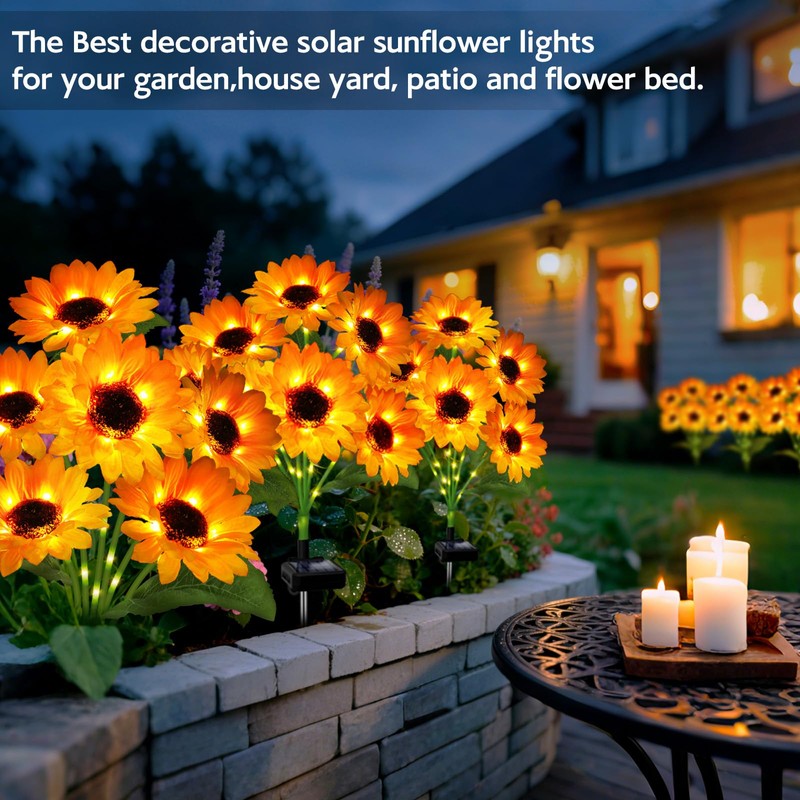 Solar Sunflower Lights Outdoor Garden Decor, 6 Pack Solar Flowers