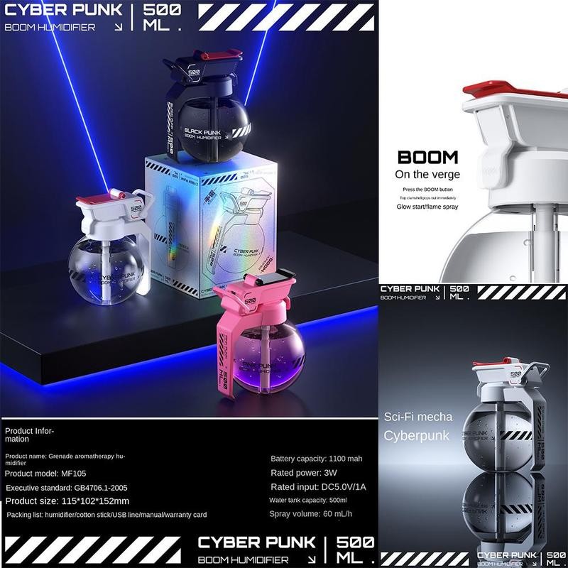 Cyberpunk Design Humidifier, Portable USB Rechargeable Desktop Humidifier, Creative Humidifier for