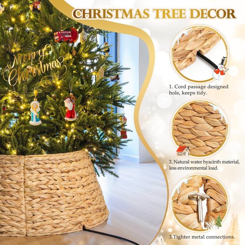 27in Christmas Tree Collar, Natural Christmas Tree Ring Woven Rattan