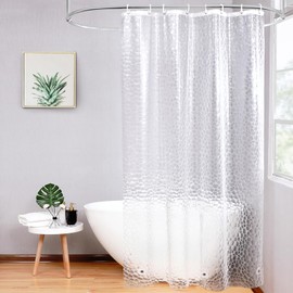 AooHome Waterproof Shower Curtain 120 x 200 cm with 3 Magnets at the Bottom, Eva Semi-Transparent 3D Pattern with 8 Rings, Anti-Mould for Bath, Bath Curtain