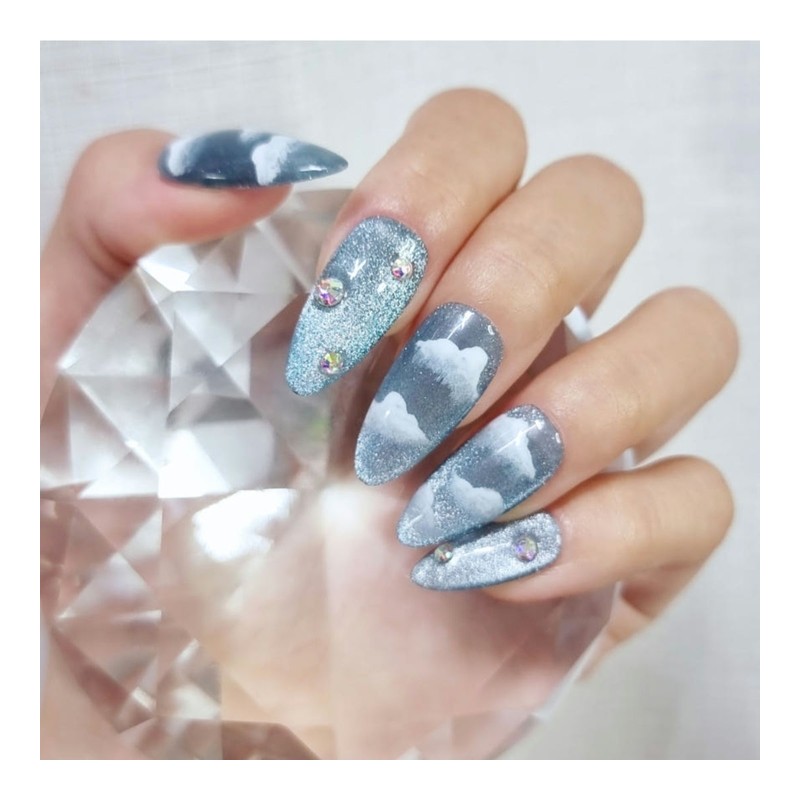 Sky Blue Handmade Nail Tips - Petit Round / 스카이
