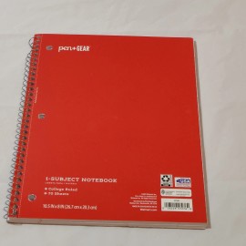 Pen + Gear 1 Subject #70 College Ruled Sheets 10.5" x 8" Spiral Notebook Red