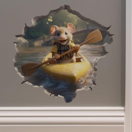 Kayaking Mouse in Mouse Hole Decal - Mouse Hole 3D Wall Sticker