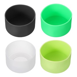 PATIKIL Silikon-Kofferraum, 4 Stück, Bodenhülsen für Wasserflasche, Auto-Reisebecher, transparent/schwarz/glasgrün/fluoreszierend