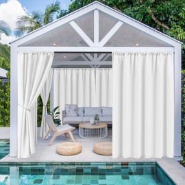 HolidayIdeas Waterproof Patio Outdoor Curtains with Rod Pocket 6 Pcs- UV & Privacy Protect Weatherproof Gazebo Outdoor Drapes for Porch, Balcony, Apartment, Sliding Glass Door, White, 54x95 Inch