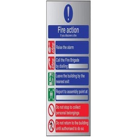VSafety General Fire Action 6 Message Sign - 200mm x 300mm - 1.6mm Alu Rigid Plastic