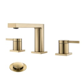 Luxury Brass Widespread Bathroom Sink Faucets for 3 Hole 2-Handle 8 Inch Deck Vanity Faucet & Stainless Steel Pop-up Drain Assembly, Brushed Gold