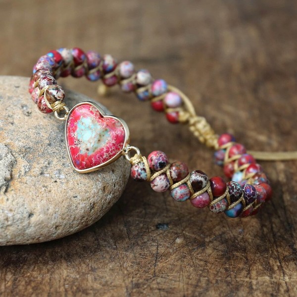 Heart Sea Sediment Stone Bracelet Healing Passion Bracelet Inspirational Balance Calm Bracelet-Spiritual Protection Meditation Love Bracelet