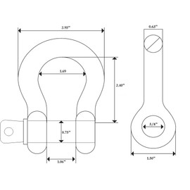 Hi-Gear 1 Pack Blue Rigging 5/8" Bow Shackles D Ring Rugged 13 Ton 28,600 Lbs Breaking Strength, WLL 3.25 Ton 7000 lbs w 3/4'' Pin Clevis Screw Heavy Duty for Auto SUV Anchor ATV UTV Recovery