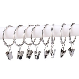 OOTSR Pack of 30 Curtain Rings with Clips, Metal Curtain Rings, Hanging Rings for Curtains and Rods, Open and Close, 38 mm Inner Diameter (Silver)