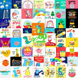 Lunch Box Notes for Kids, Inspirational and Motivational 60 Pieces Cards Lunch Notes for Girls, Boys, Child & Teens School Lunchbox, 3.5'' x 3.5'', Bring Jokes and Funny Puns