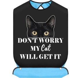 BWWKTOP - Baberos divertidos para gatos negros con recogedor de migas, bromas, babero ajustable para comedor, alimentación, comer, ropa (no te preocupes)