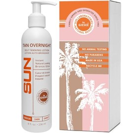 Sun Self Tanning Lotion in Medium 8 fl oz / 236 ml - Self Tanner - Natural Sunless Tanning Lotion, Body and Face for Bronzing and Golden Tan - Sunless Bronzer (Packaging May Very)