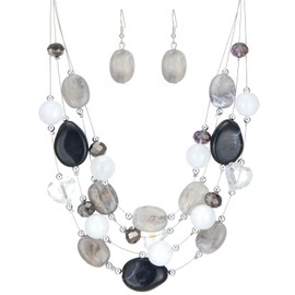 FULU AUTUMN Boho Multilayer Pearl Necklace Women's Pearl Statement Necklace and Earrings Set Fashion Jewellery for Mothers Wife Grandma Fashion Gifts, Crystal, shell, natural stone, onyx, alloy,