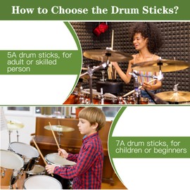 2 Pairs 5A Drum Sticks, Oval Wood Tip Non-slip Drum Stick for Jazz Drum Electronic Drums Musical Instrument Percussion