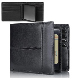 Carteras Para Caballero,Cartera Hombre,Con Rfid Bloquea y Ventana De Identificación,Cuero Genuino Tarjetero Hombre,Cartera Hombre con (16 Tarjeteros,1 Carnés,2 Compartimentos para Billetes)