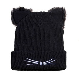 Dinghaole Cat Ears Beanie Hat,Cat Ears Knitted Hat,Womens Winter Warm Cute Cat Ears Beanie Hat，hat with Ears，Cat Hat for Girls Ladies Valentines Gifts Black，Embroidered Woolen Hat