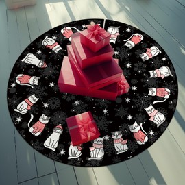 Tian Zhun Christmas Tree Skirt Black Tree Skirt with Cat Christmas Party Winter Holiday Tree Mat 90cm Indoor Outdoor Decoration