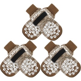 EXPAWLORER Dog Socks Non-Slip on Both Sides - Soft and Elastic Injury Paw Protection with Adjustable Straps, Better Traction Control for Indoor Use on Wooden Floor, Brown XS