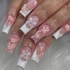 Flower Press on Nails Medium Long Pink Fake Nails with