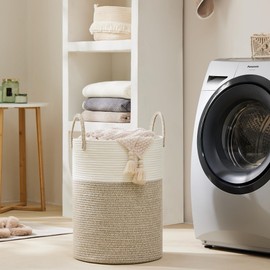 Cotton Rope Laundry Hamper by YOUDENOVA, 72L - Woven Collapsible Laundry Basket - Clothes Storage Basket for Blankets, Laundry Room Organizing, Bedroom Storage, Clothes Hamper – Brown
