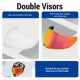 Rymic SR6 Full Face Motorcycle Helmet, Equipped with Clear & Multicolour Visors DOT Approved Street Racing Helmet (Red & Gray Counterattack, XL)