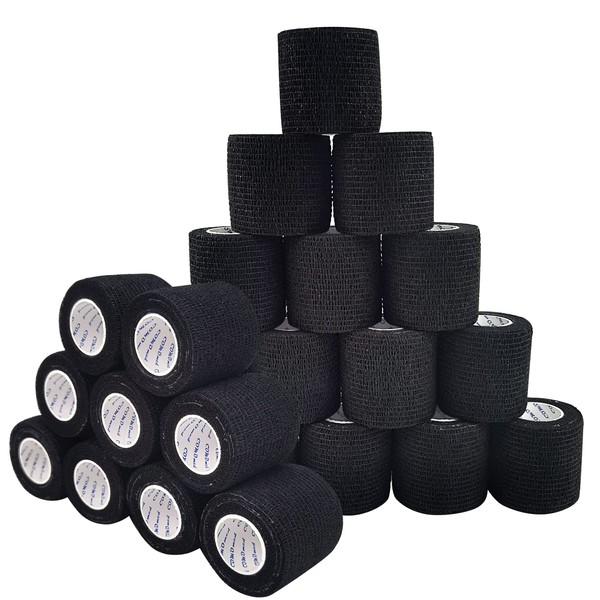 COMOmed Self Adherent Cohesive Bandage 2"x5 Yards First Aid Bandages Stretch Sport Athletic Wrap Vet Tape for Wrist Ankle Sprain and Swelling,Black(24 Rolls)