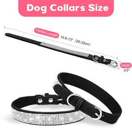 Jestrem Dog Collar, Bling Rhinestone Dog Collar, Adjustable Leather Bling Dog Collars for Small Medium Large Breed Girl Dogs Cats, Black