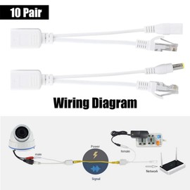 10 Pares Cable PoE RJ45 Alimentación sobre Adaptador, Splitter DC 12 V, Cámara IP Ethernet Inyector