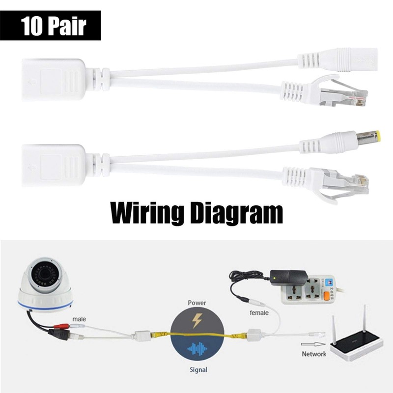 10 Pares Cable PoE RJ45 Alimentación sobre Adaptador, Splitter DC