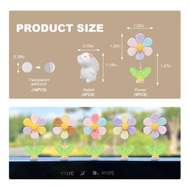 FSTURIOS 7PCS Cute Car Rearview Mirror Accessories, Funny Bunny Figurine Shaking Spring Flower Dashboard Decor, Bobblehead Flowers Charm Cute Resin Ornament for Car Home Office