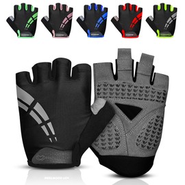 WESTWOOD FOX Cycling Gloves for Men Women,Half Finger Unisex Gel Padded Anti-Slip Mountain Bike Gloves, Breathable Shock Absorption Grip Palm Bicycle Summer Riding MTB Bike Gloves (BLACK, M)